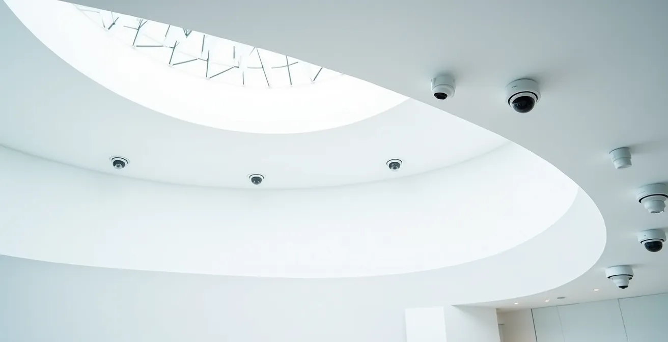 Vue architecturale d'un centre de contrôle de sécurité moderne et épuré