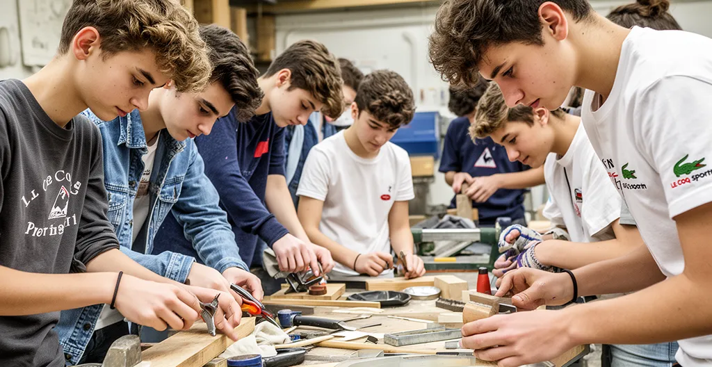 Groupe d'apprentis en atelier pratique dans une MFR du Maine-et-Loire