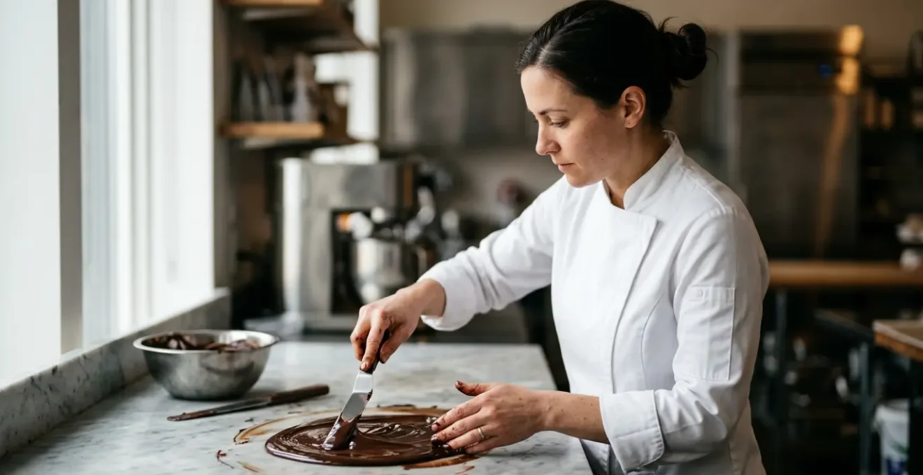 Chocolatier professionnel travaillant dans son atelier artisanal
