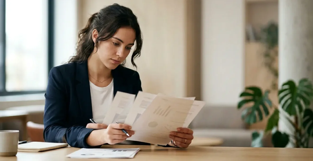 Jeune apprenti commercial consultant son bulletin de salaire dans un environnement professionnel moderne