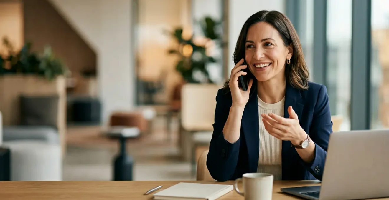 Commercial confiant au téléphone dans un environnement professionnel moderne