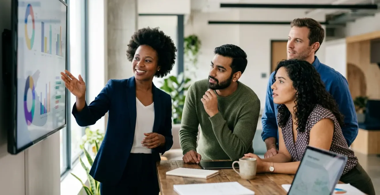 Equipe commerciale dynamique travaillant ensemble avec energie et determination