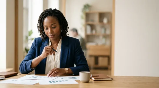 Entrepreneur en formation planifiant le lancement de son entreprise commerciale avec confiance