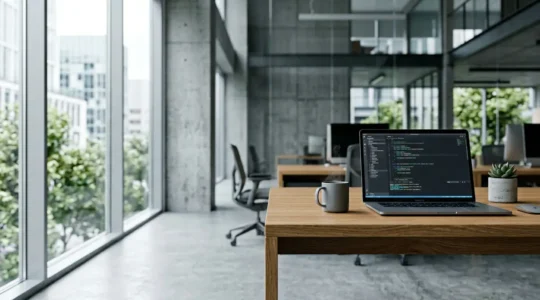 Professionnel IT travaillant sur plusieurs écrans dans un bureau moderne