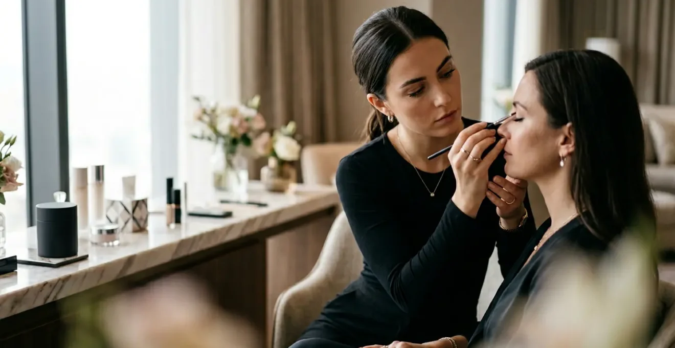 Maquilleuse professionnelle au travail lors d'un événement haut de gamme