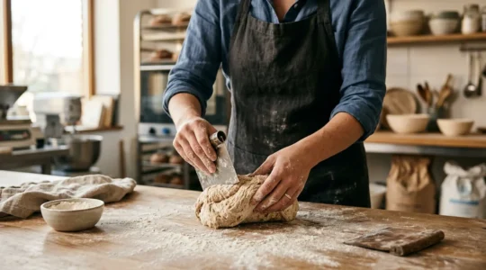 Apprenti artisan en formation dans un environnement professionnel des métiers de bouche