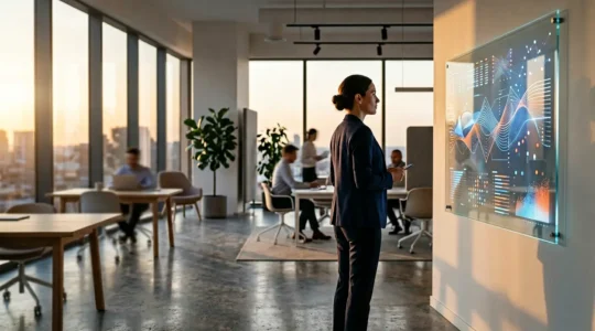 Manager analysant des indicateurs de performance commerciale sur un tableau de bord moderne