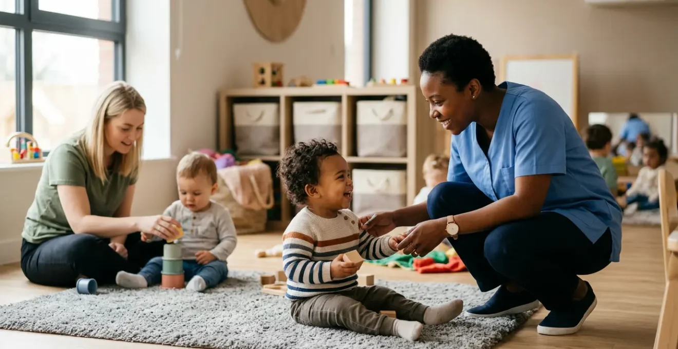 Professionnels de la petite enfance travaillant avec des enfants en crèche