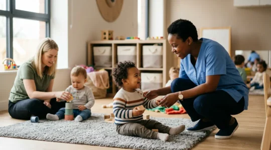Professionnels de la petite enfance travaillant avec des enfants en crèche