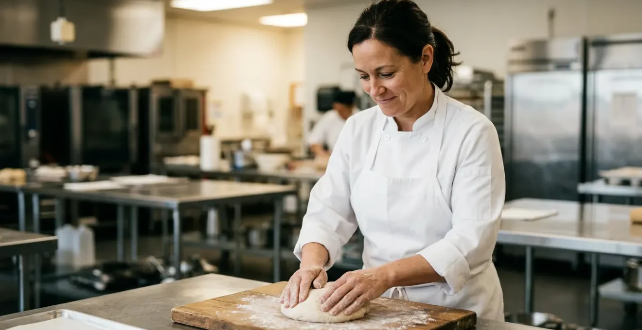 Professionnel en reconversion se formant aux métiers de bouche dans un environnement de formation culinaire
