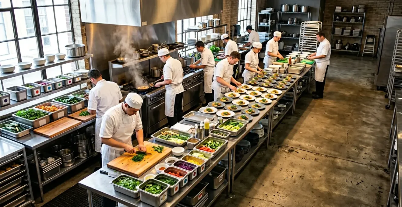 Préparation professionnelle d'un événement gastronomique par un traiteur