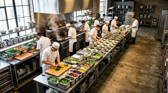 Préparation professionnelle d'un événement gastronomique par un traiteur